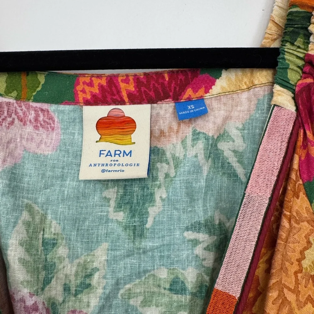 FARM Rio Green Floral Wrap Top with Pink, Yellow & Orange Blooms